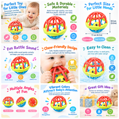 Colorful Baby Rattle Ball Toy – Rolling Sensory & Grasping Toy