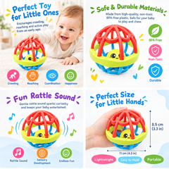 Colorful Baby Rattle Ball Toy – Rolling Sensory & Grasping Toy